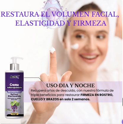 Resveratrol crema + aceite reafirmante Antienvejecimiento natural Ayuda a reducir líneas de expresión y arrugas finas.