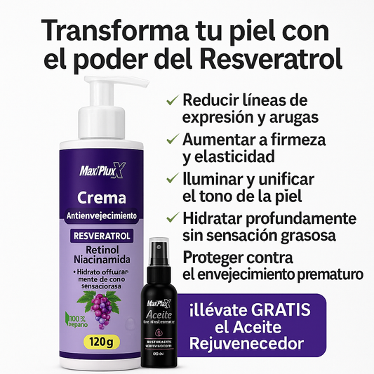 Resveratrol crema + aceite reafirmante Antienvejecimiento natural Ayuda a reducir líneas de expresión y arrugas finas.